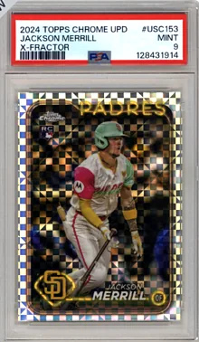 jackson merrill 2024 topps chrome update x fractor usc153 psa